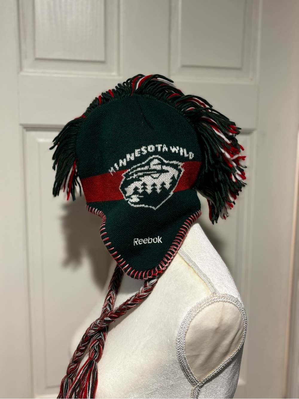 Reebok Green and Red Minnesota Wild Tassel Knit Earflap Hat